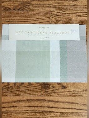 8 PC Placemats- Envogue Home Green and White Striped Textile Placemat Set